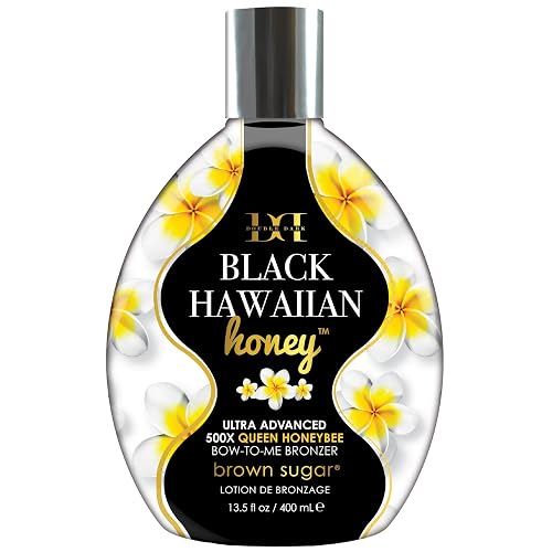 Brown Sugar Double Dark Black Hawaiian Honey Tanning Lotion, Ultra Advanced 500X Black Bronzer with Queen Honeybee Complex & Hawaiian Extracts, 13.5