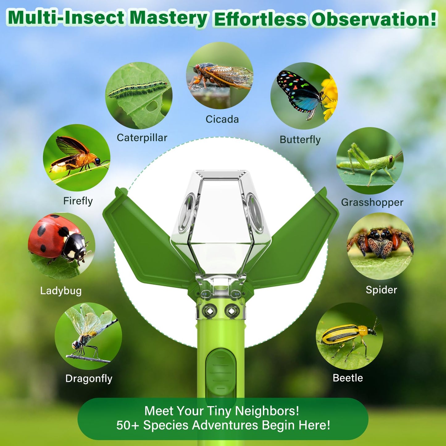 Bug Catcher Kit for Kids – Insect Trap with 6X Magnifier, STEM Educational Exploration Toy, Catch Ladybugs, Butterflies, Dragonflies & Spiders