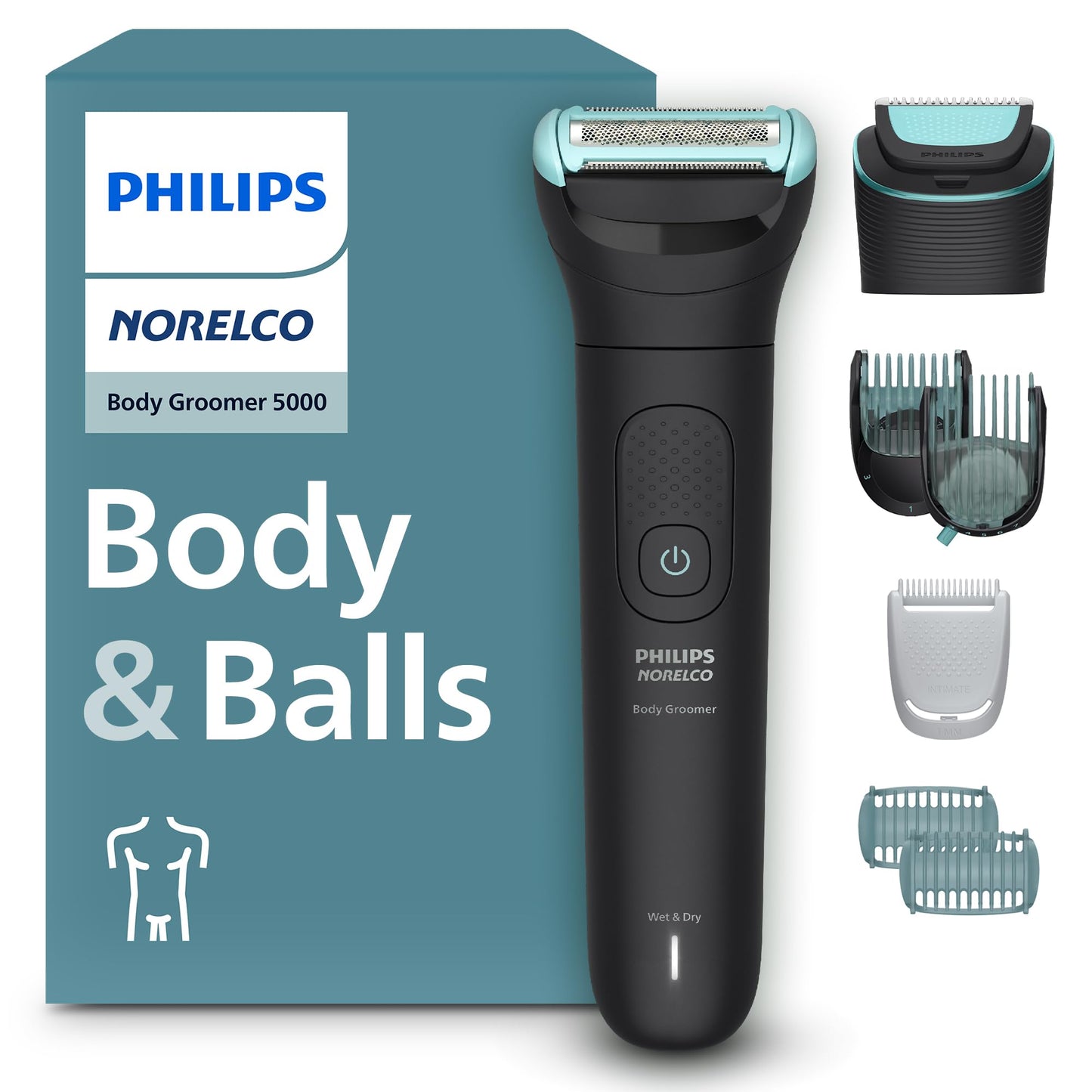 Philips Norelco Body Groomer 5000 Series, Intimate Hair Trimmer & Shaver for Men with Dual 100% Showerproof Full Body Shave & Trim Heads and Two Beauty and Personal Care Norelco