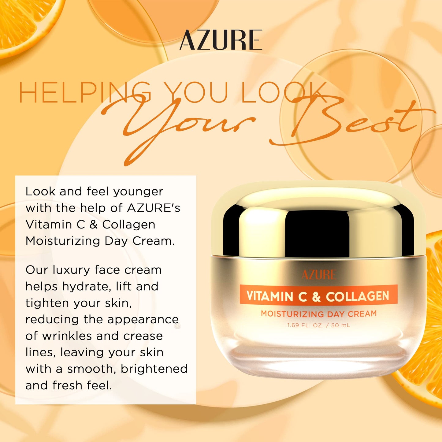 Azure Cosmetics Vitamin C & Collagen Face Moisturizer - Dermatologist Tested, Anti-Aging, Skin Tightening & Brightening, Clean, Cruelty-Free Face