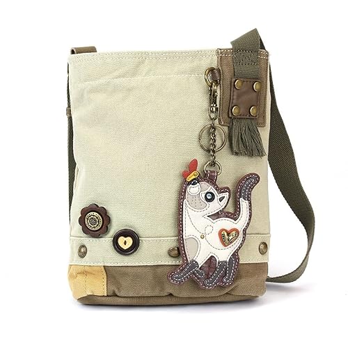 CHALA Womens' Canvas Patch Crossbody Handbag with Keyfob- Sand (Slim Cat - Sand)