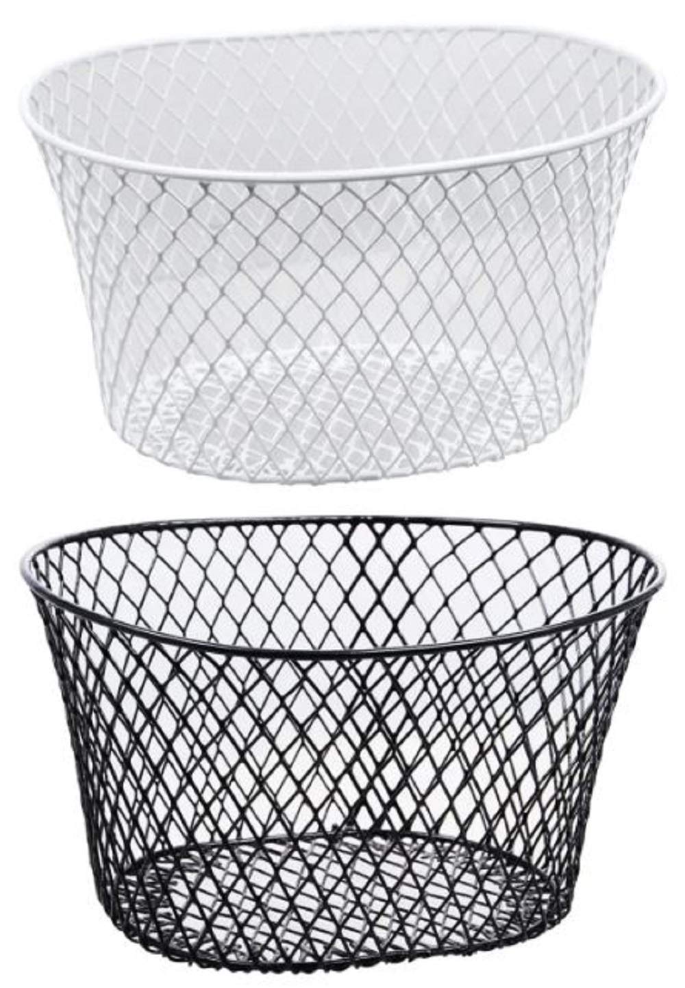Small Metal Rectangular, Oval and Round Wire Baskets with or without Handles, Black and White, 4-ct Sets (Oval Black Without Handles)