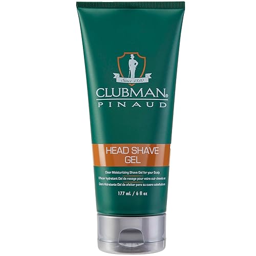 Clubman Pinaud Head Shave Gel for Men - Clear Moisturizing Shaving Gel for Men, Hydrating Facial Hair for Sensitive Skin, Barber Supplies, 6 fl oz