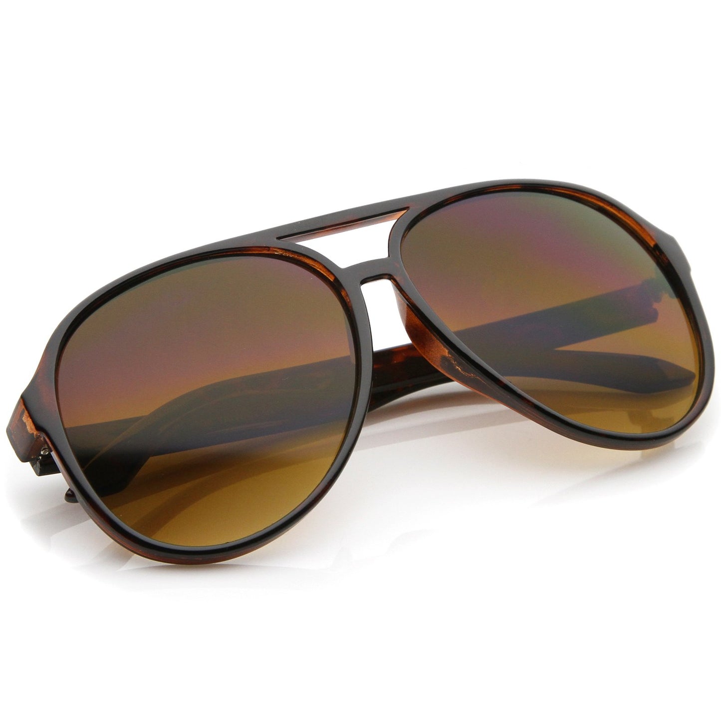 zeroUV Retro Large Blue Blocking Lens Aviator Sunglasses 60mm (Tortoise/Amber)