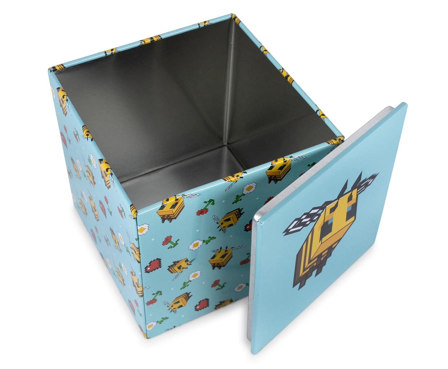 MINECRAFT Bee Pattern 4-Inch Tin Storage Box Cube Organizer with Lid | Basket Container, Cubby Cube Closet Organizer, Home Decor Playroom Accessories…