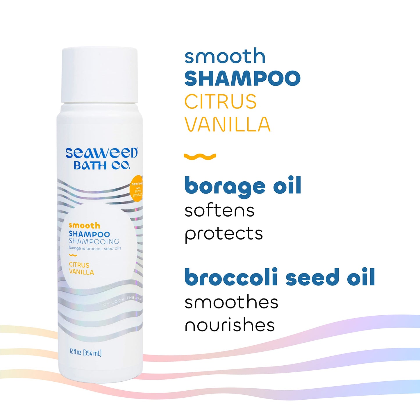 Seaweed Bath Co. Smooth Shampoo, Citrus Vanilla Scent, 12 Ounce, Sustainably Harvested Seaweed, Borage and Broccoli Seed Oils, For Curly and Frizzy