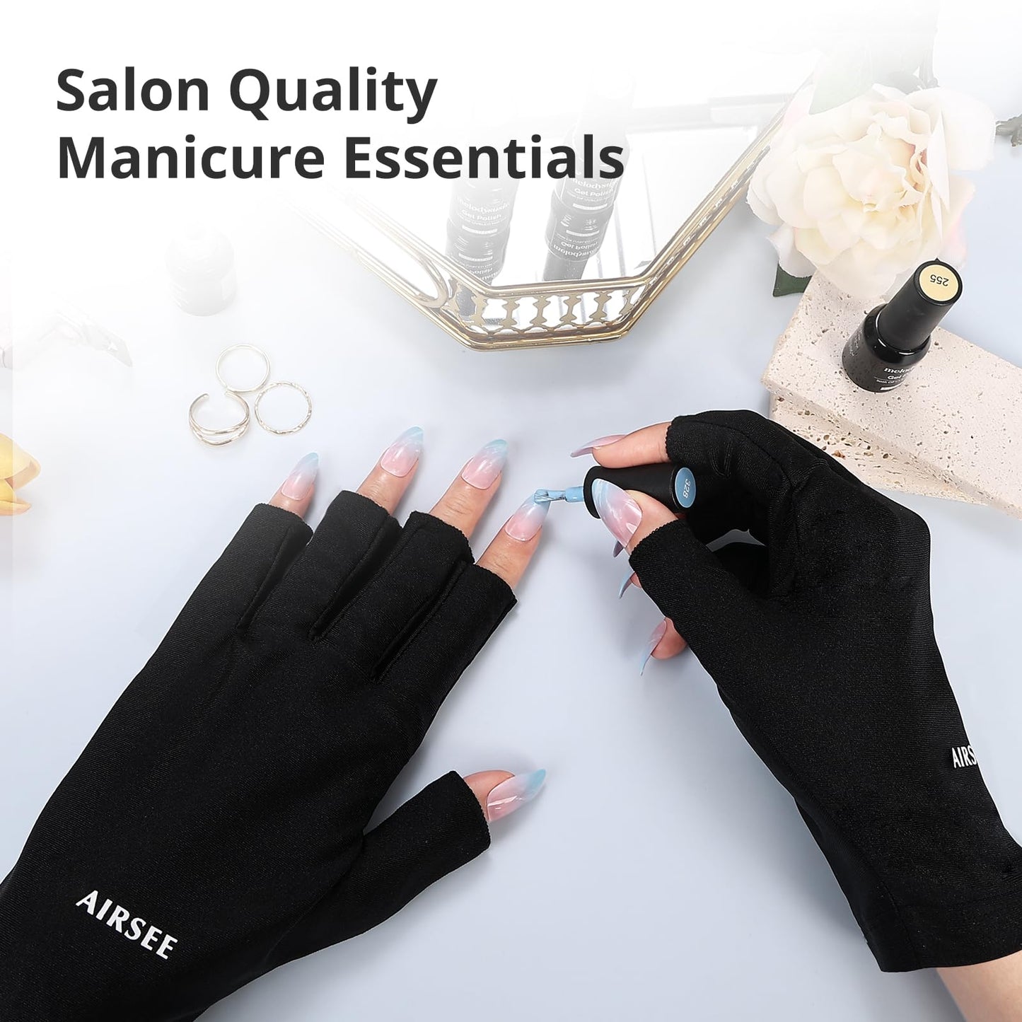AIRSEE UV Gloves for Nail Lamp,Professional UPF50+ UV Protection Gloves for Manicures Nail Art,Fingerless Gloves That Shield Skin from The Sun Beauty and Personal Care AIRSEE