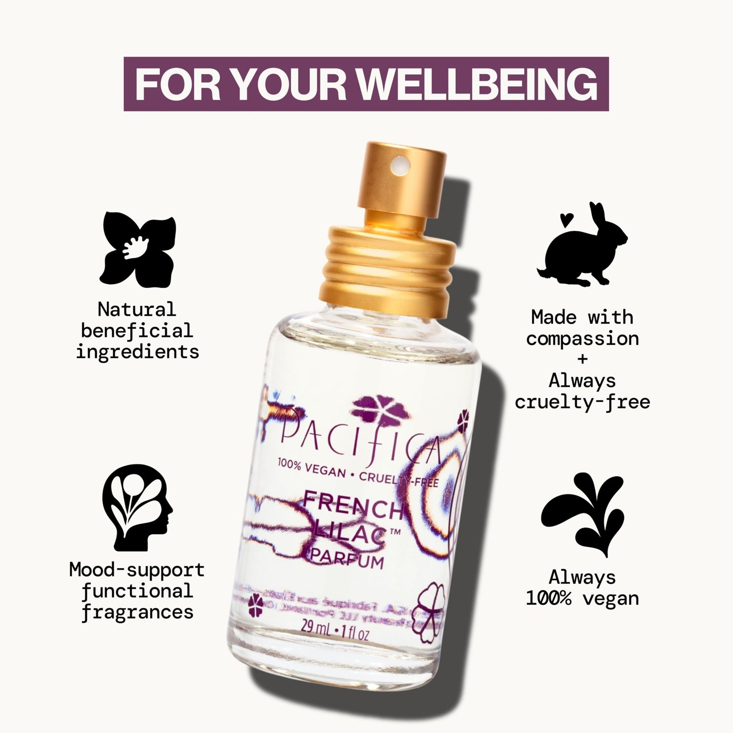 Pacifica French Lilac Spray Perfume - Clean Vegan Floral Fragrance for Women, Fresh-Cut Lilac & Powdery Magnolia Notes, Long-Lasting Romantic Spring