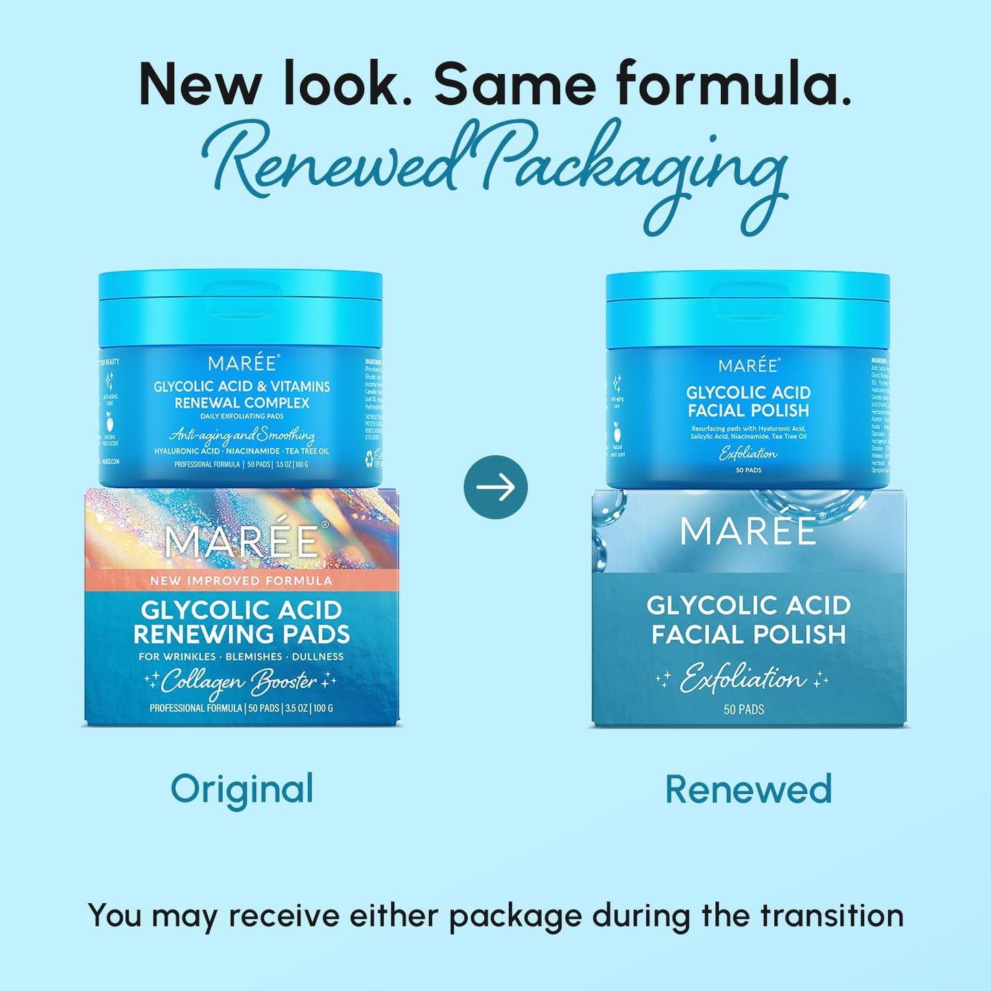 MAREE Glycolic Acid Pads - Toner Pads for Face Cleansing - Exfoliating Pad with Tea Tree Oil, Salicylic Acid & Vitamins E, B3, B5 - Facial Polishes Beauty and Personal Care MAREE
