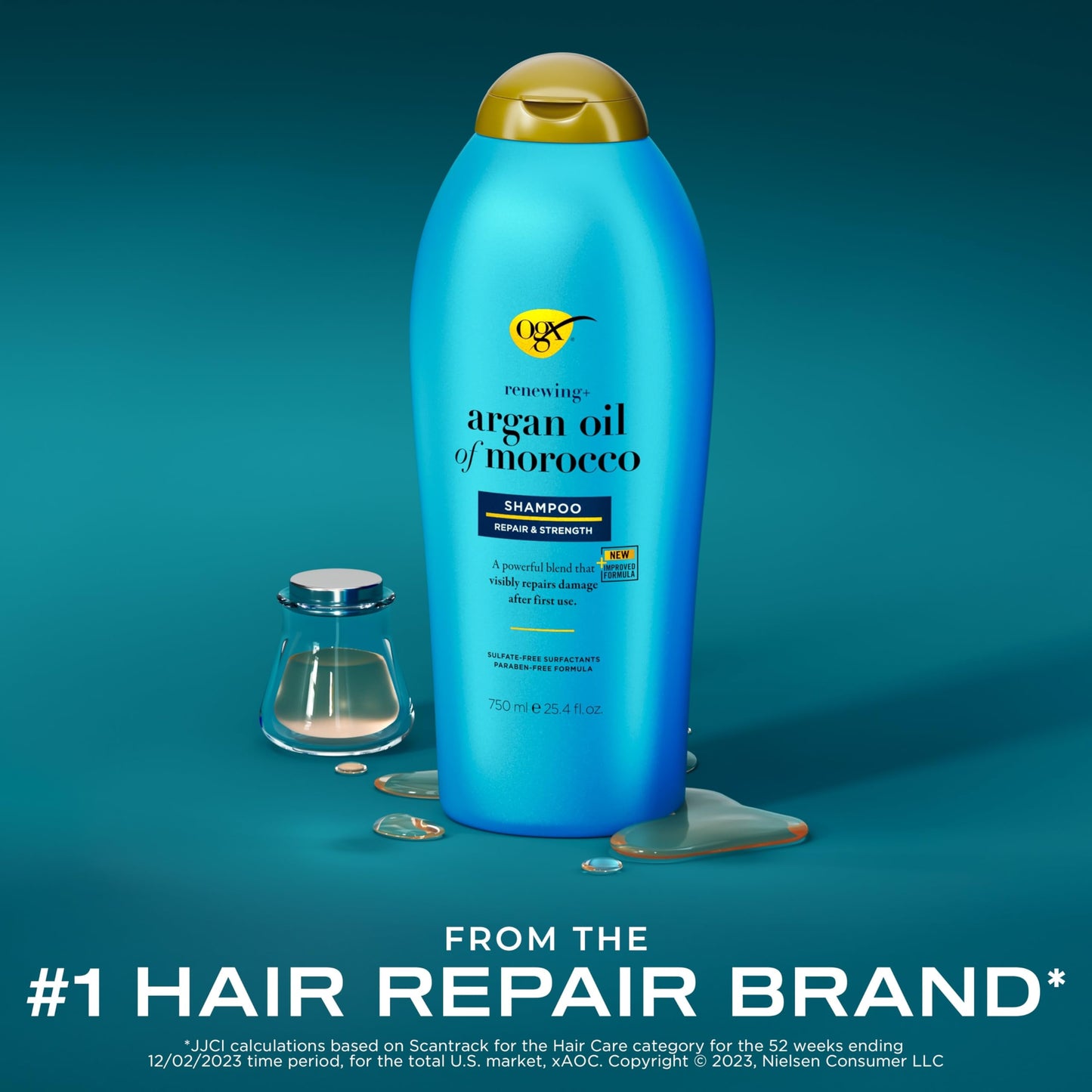 OGX Renewing + Argan Oil of Morocco Shampoo, Damage Repair Shampoo & Argan Oil to Help Strengthen & Repair Dry, Damaged Hair, Paraben-Free