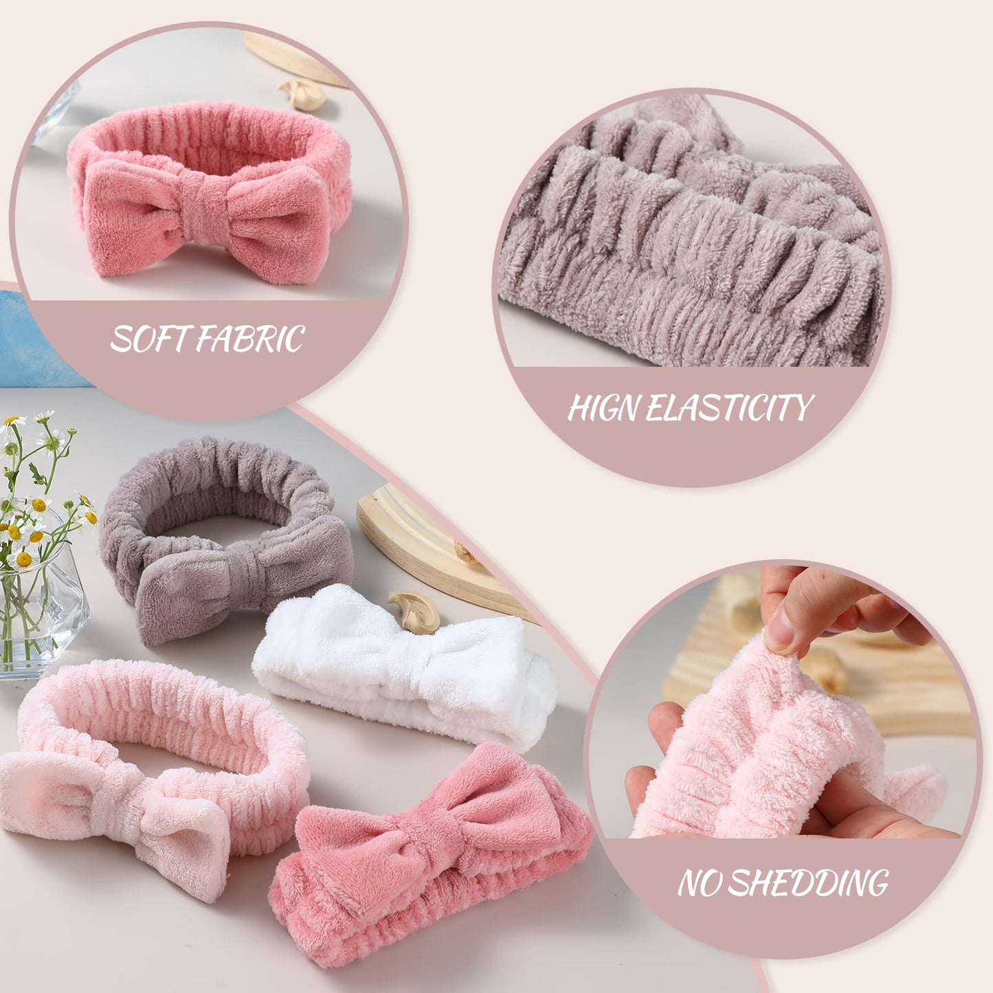 VITEVER 4 Pack Spa Headband for Washing Face, Girls Makeup Bow Tie Hair Band, Microfiber Women Headbands, Elastic Headband to Skincare, Gifts for Teen