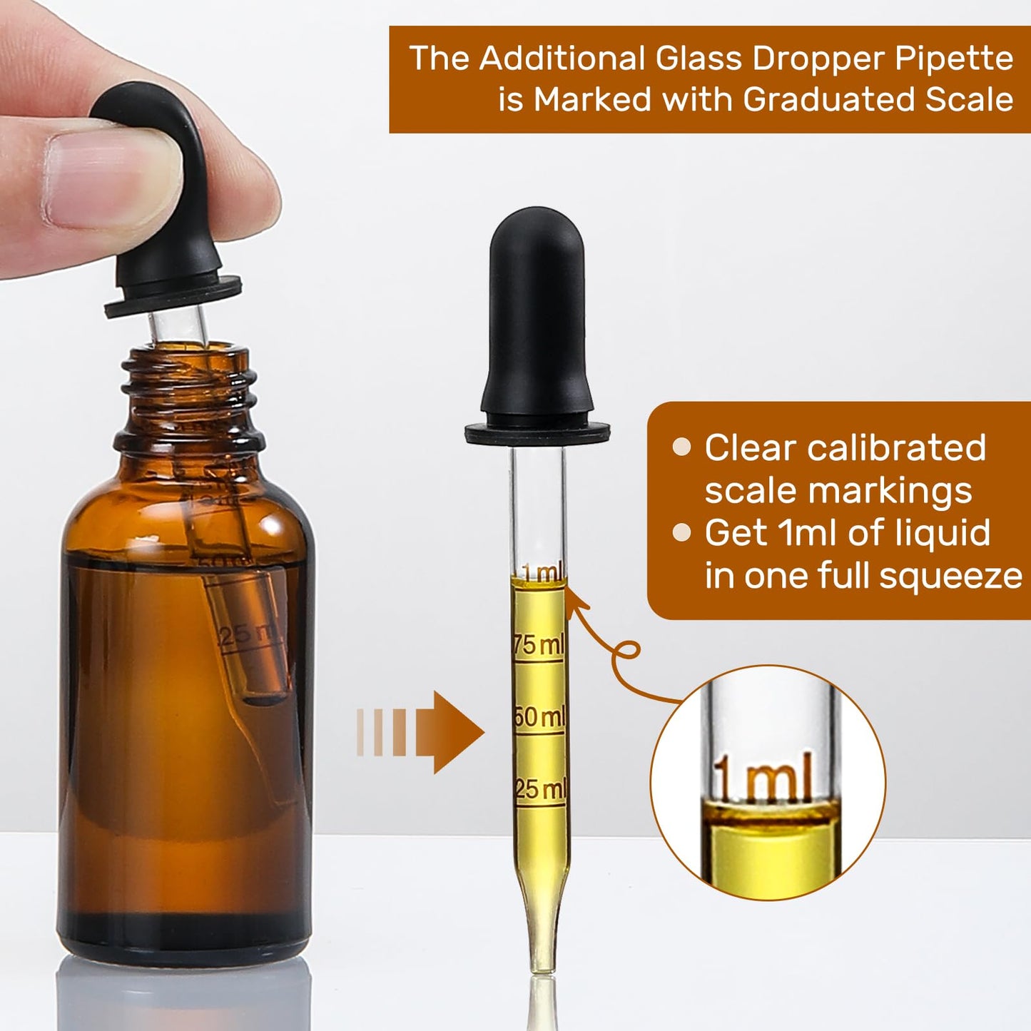 4 Pack, 1 oz Amber Glass Dropper Bottles Plus 2pcs Graduated Calibrated Glass Pipettes (1ml)- 30ml Dark Brown Tincture Bottles with Eye Droppers Beauty and Personal Care AOZITA
