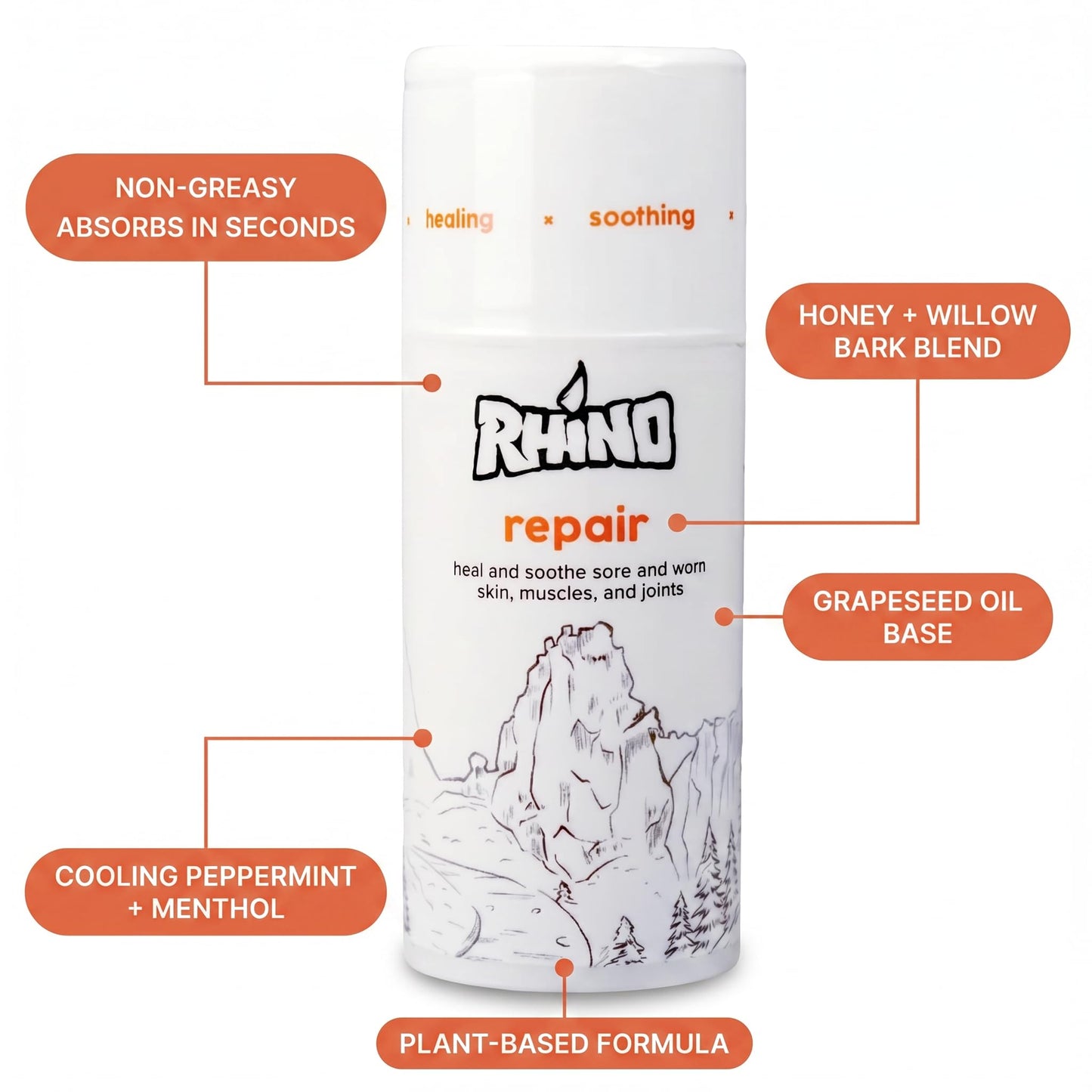Rhino Skin Solutions Repair Cream Made for Your Adventure, Hand Repair Cream for Dry Cracked Hands, Non Greasy Hand Lotion with Honey and Tea Tree