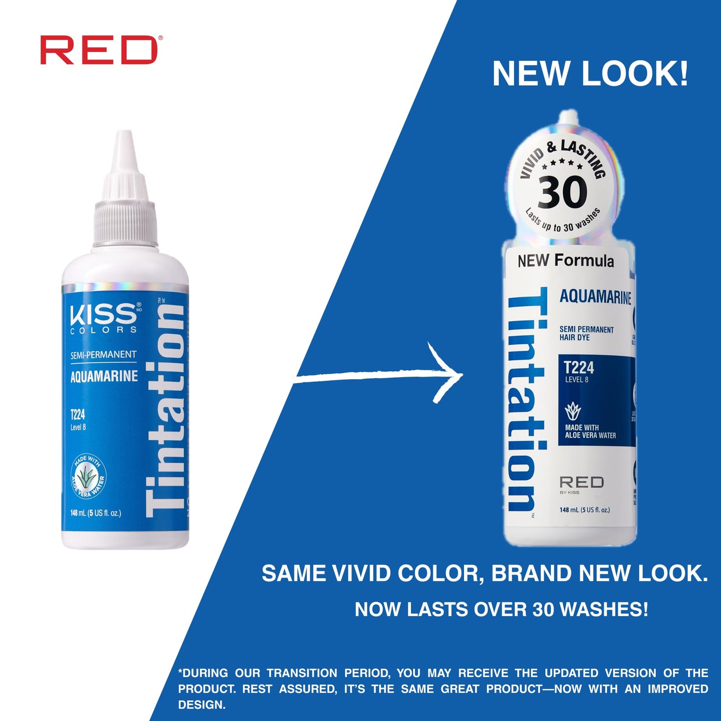Red by Kiss Tintation Semi-Permanent Hair Color, Aloe Vera Water Based, Argan Oil, Olive Oil, Collagen & Keratin, Long-Lasting Color Dye (Aquamarine