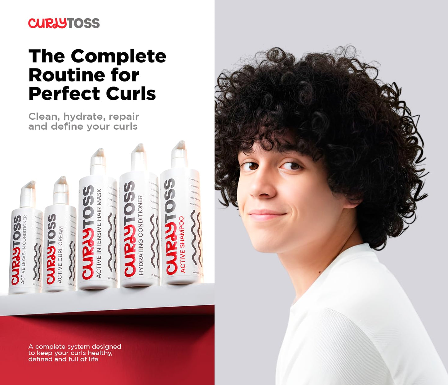 CURLY TOSS Complete Curl Routine Kit - Shampoo & Conditioner Set, Leave-In Treatment, Styling Cream & Repair Mask for Defined Curls, Sulfate-Free Care