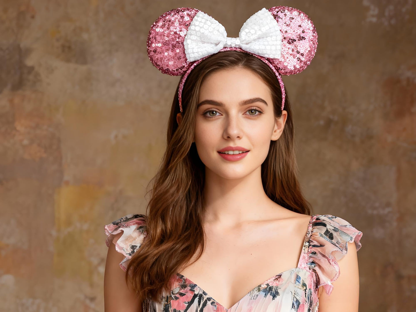 A Miaow Sequin Black Mouse Ears Headband MM Glitter Hair Clasp Adults Women Butterfly Hair Hoop Birthday Party Holiday Park Photo Supply (Pink