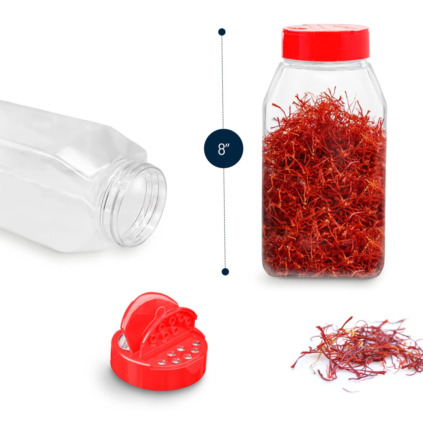 RoyalHouse 6 Pack 32 Oz Plastic Spice Jars with Red Cap, Clear and Safe Plastic Bottle Containers with Shaker Lids for Storing Spice, Herbs…