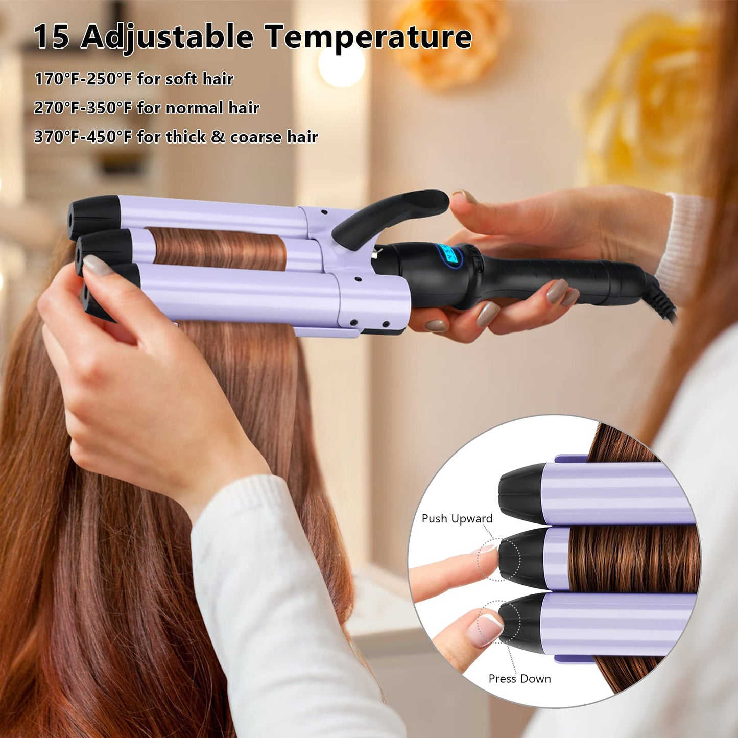 32mm (1.25") Mermaid Beach Waves Curling Iron, Aima Beauty Hair Waver 3 Barrel, Mermaid Big Wave Waver Iron with Adjustable Temperature, Durable