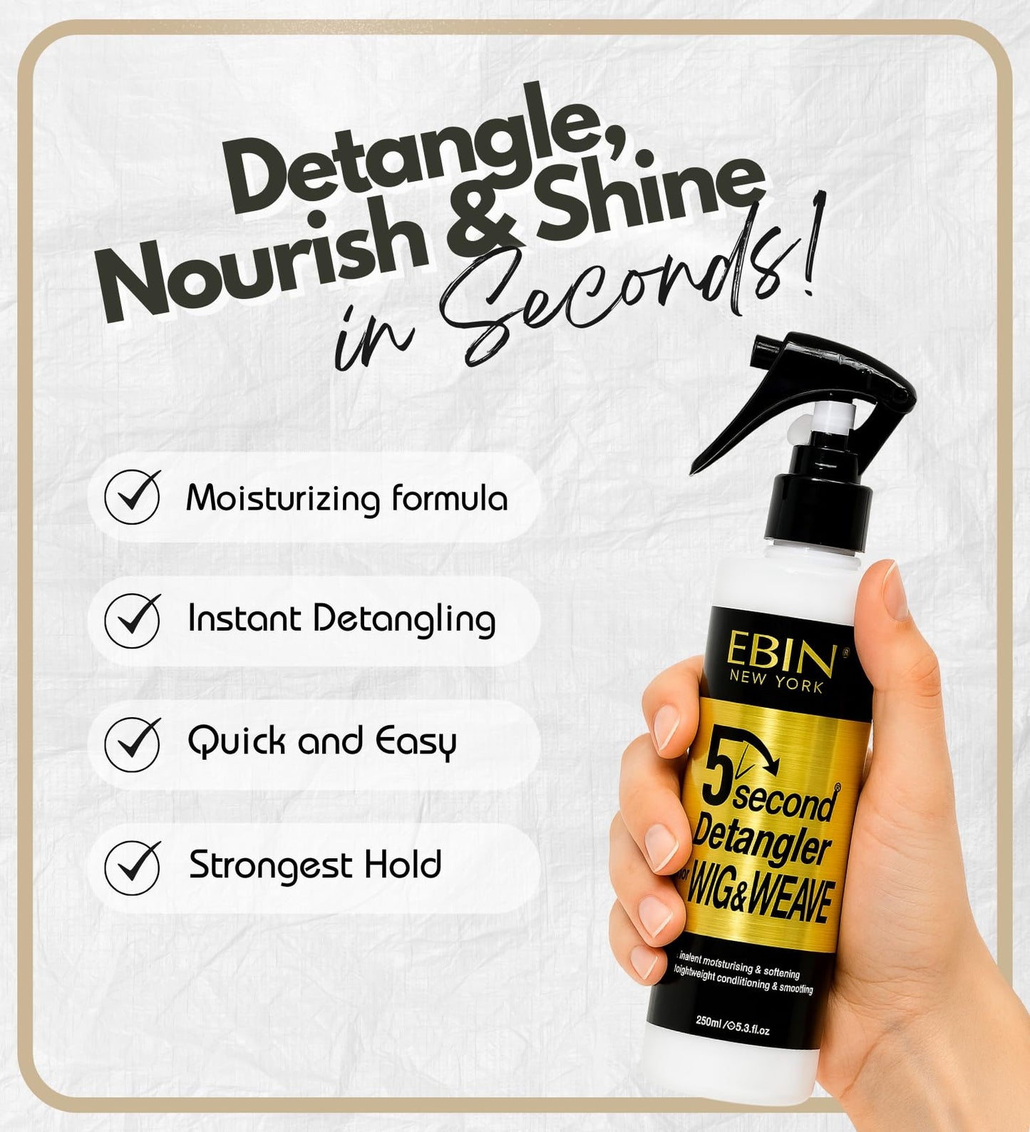 EBIN NEW YORK 5 Second Detangler - Moroccan Argan Oil Infused | Instant Moisture, Lightweight Conditioner | Softens, Smooths & Adds Shine | Wig