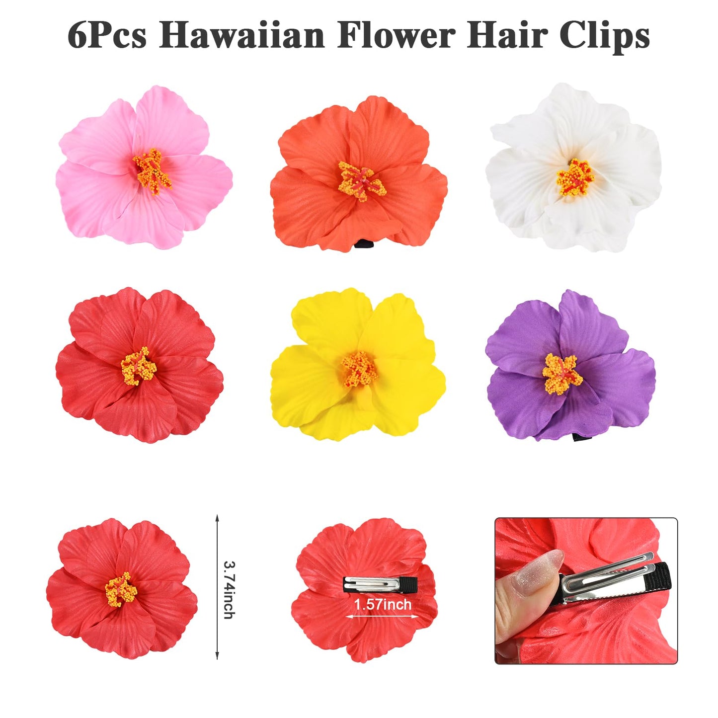 6 pcs Hawaiian Flower Hair Clips for Women, Hibiscus Hair Clips Artificial Flower Clips?Boho Hair Accessories for Vacation Beach Party - Hibiscus Beauty and Personal Care SAOROPEB
