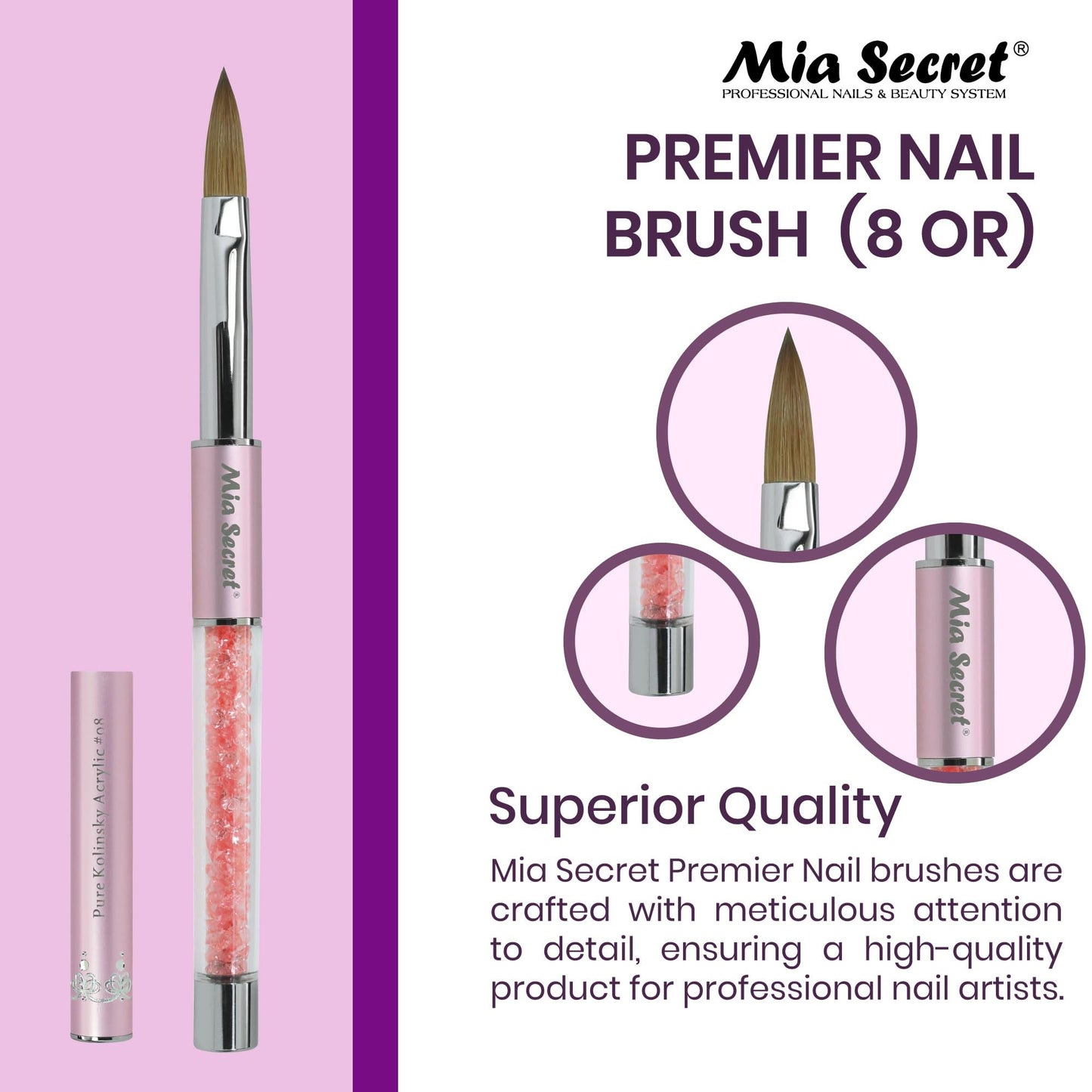 Mia Secret PREMIER NAIL BRUSHES 100% Kolinsky Hair MADE IN USA Prenium Nail Art Brushes (Pink, 8 OR) Beauty & Personal Care Mia Secret