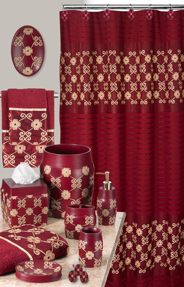 Popular Bath Bath Towels, Vlegant Rosa Collection, 21" x 12", Burgundy/Gold
