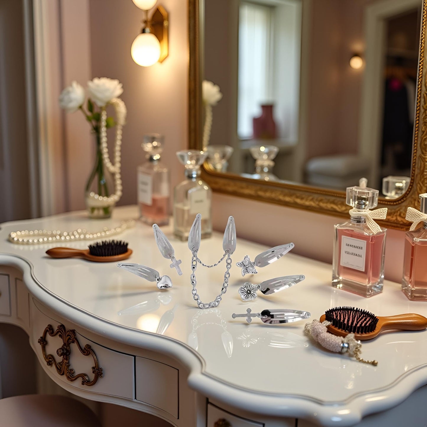 2pcs/Set Metal Snap Hair Clips Chain Silver Color Cross Heart Hair Barrettes Clips with Pendant Girls Hair Accessories