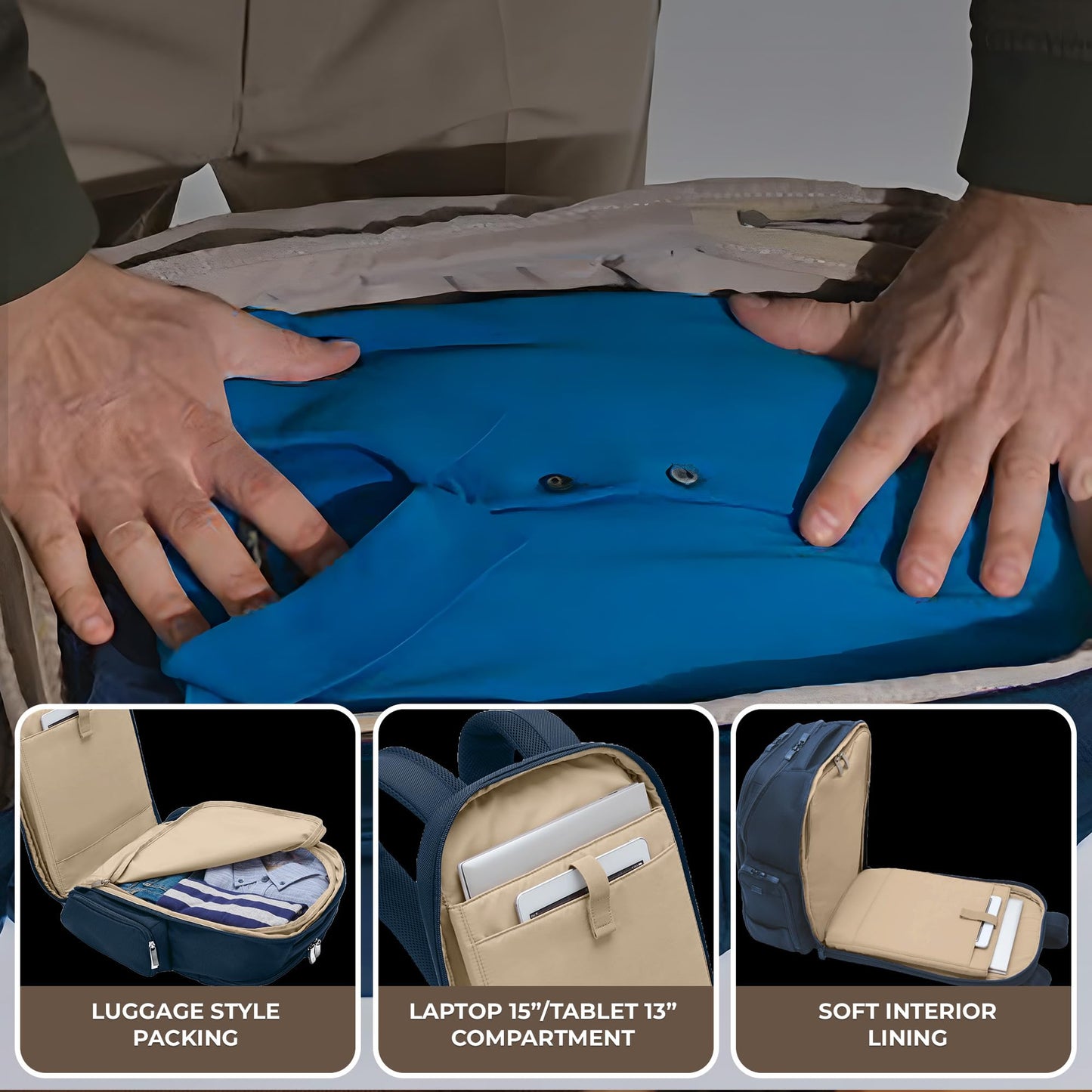 Briggs & Riley Traveler Backpack - Carry On Travel Backpack for Women & Men, Personal Item Travel Bag, Lightweight & Durable, Padded Straps, Fits up to 15" Laptop - Baseline Collection, Navy