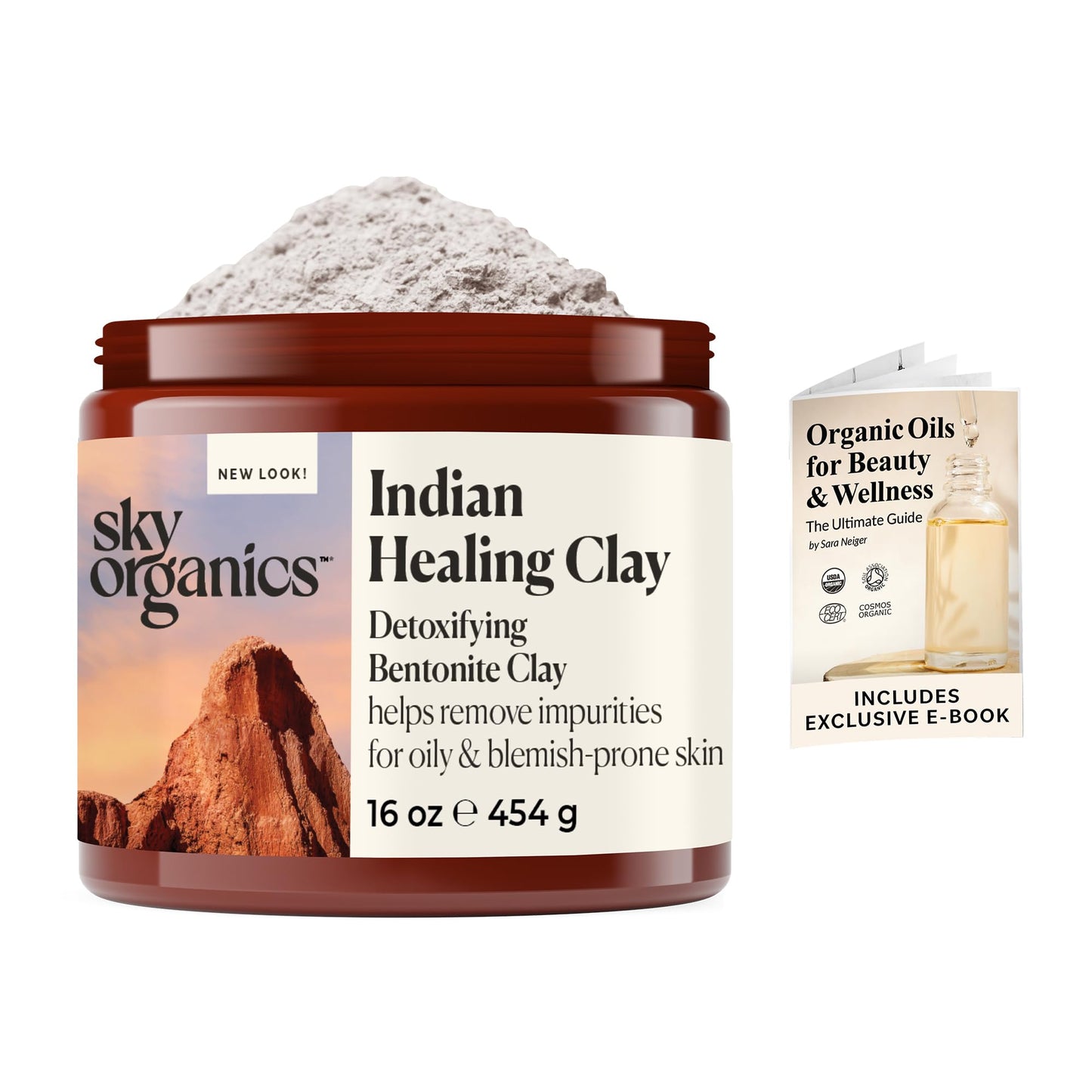 Sky Organics - Indian Healing Clay, 16 oz - Detoxifying Bentonite Clay Powder - Exfoliating Face Mask - Pore Cleaner - Combination & Oily Skin