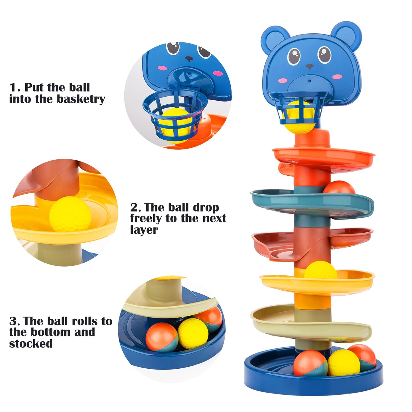 Beestech Ball Drop & Roll Tower – Educational Development Toy with 6 Balls for Toddlers Ages 2-4, Fun Activity Playset for Boys & Girls