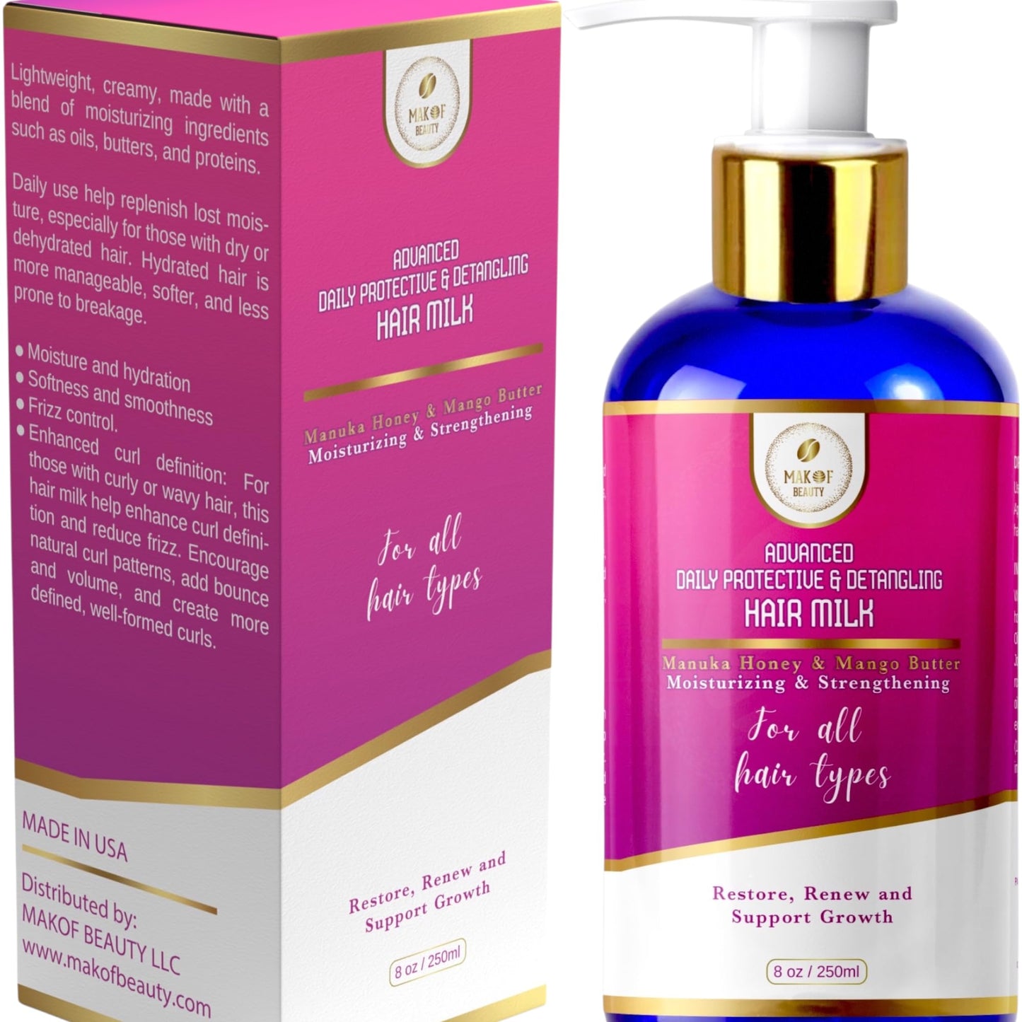 Advanced Daily Protective & Detangling Hair Milk | Nourishing Organic Leave-In Conditioning Repair and Renew Dry and damaged hair. Reduce Breakage