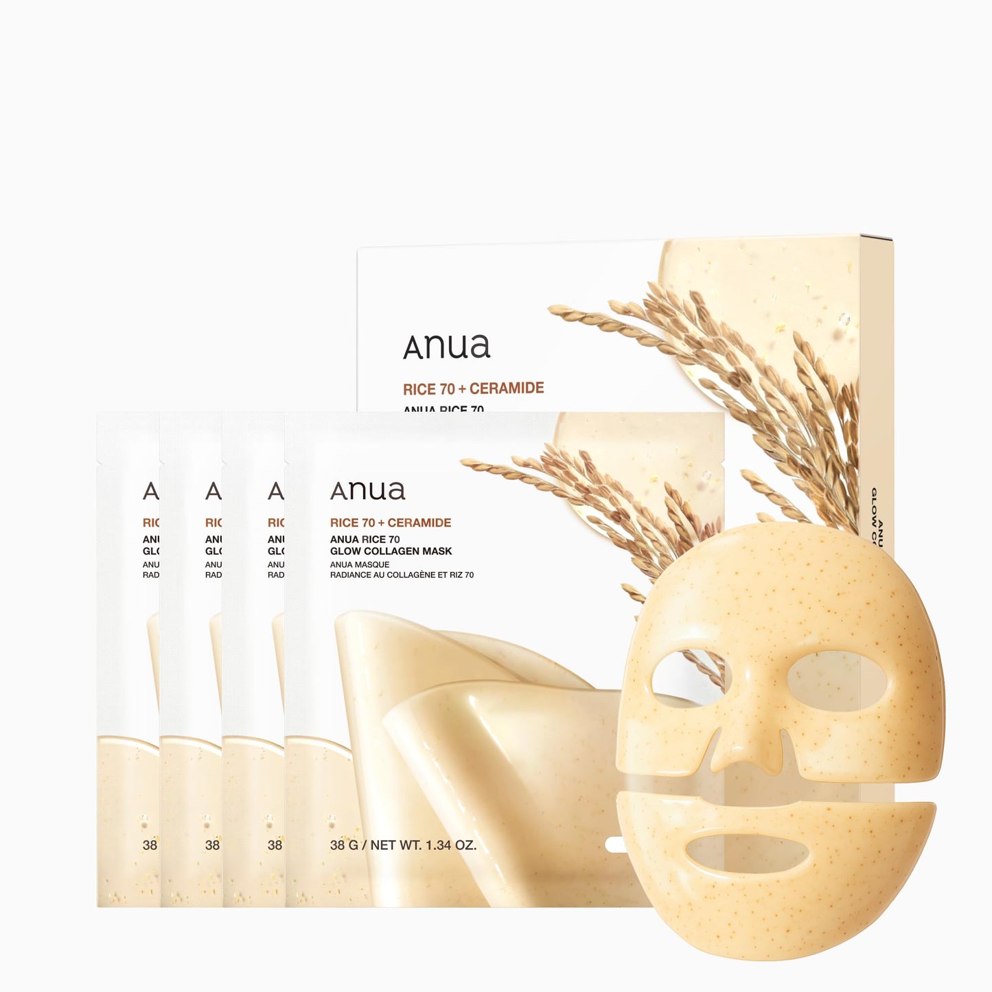 ANUA Rice 70 Glow Collagen Mask, Overnight Face Mask for Glass Skin, Ceramide, Collagen Facial Mask, Skin Moisture Barrier, Tightening Care, Natural Beauty and Personal Care ANUA