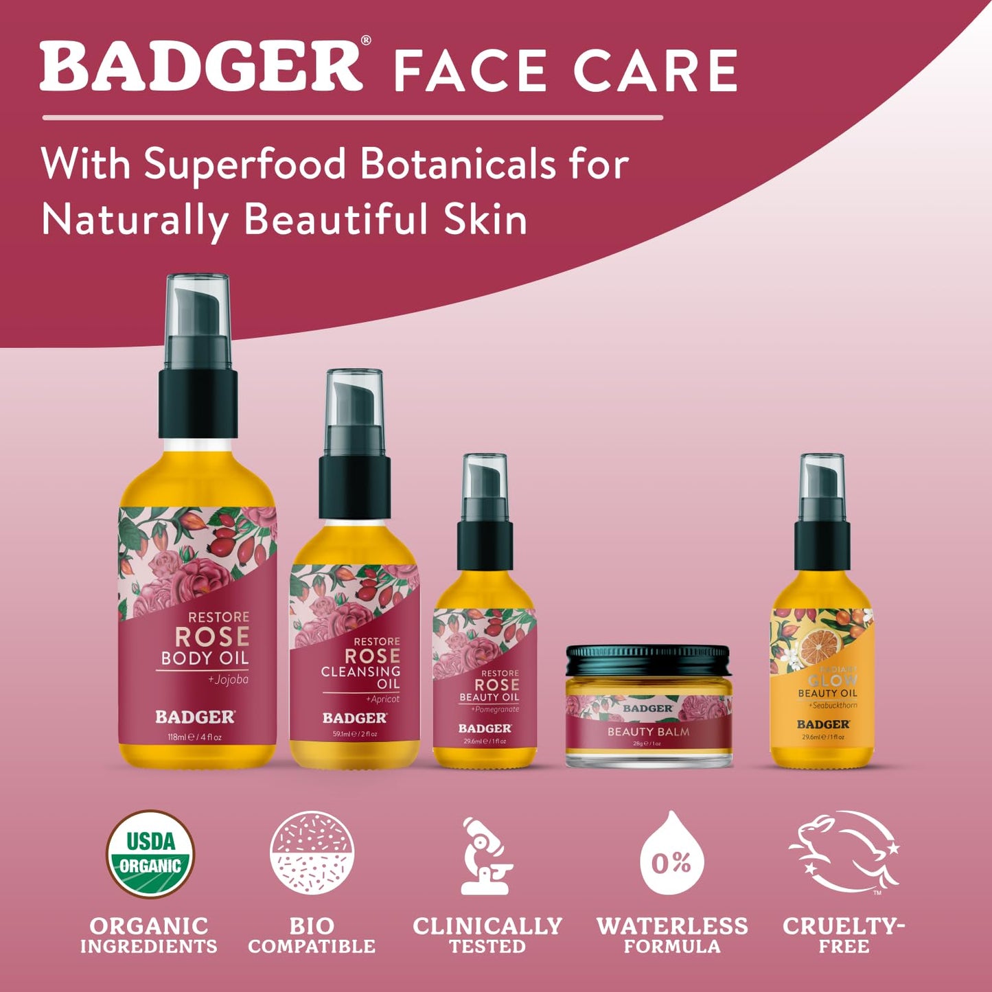 Badger Rose Body Oil, 100% Organic Rose Scented Body Oil, All Natural Body Moisturizer, Organic Jojoba & Rose Oils Soothe Dry Skin, 4 fl oz Glass