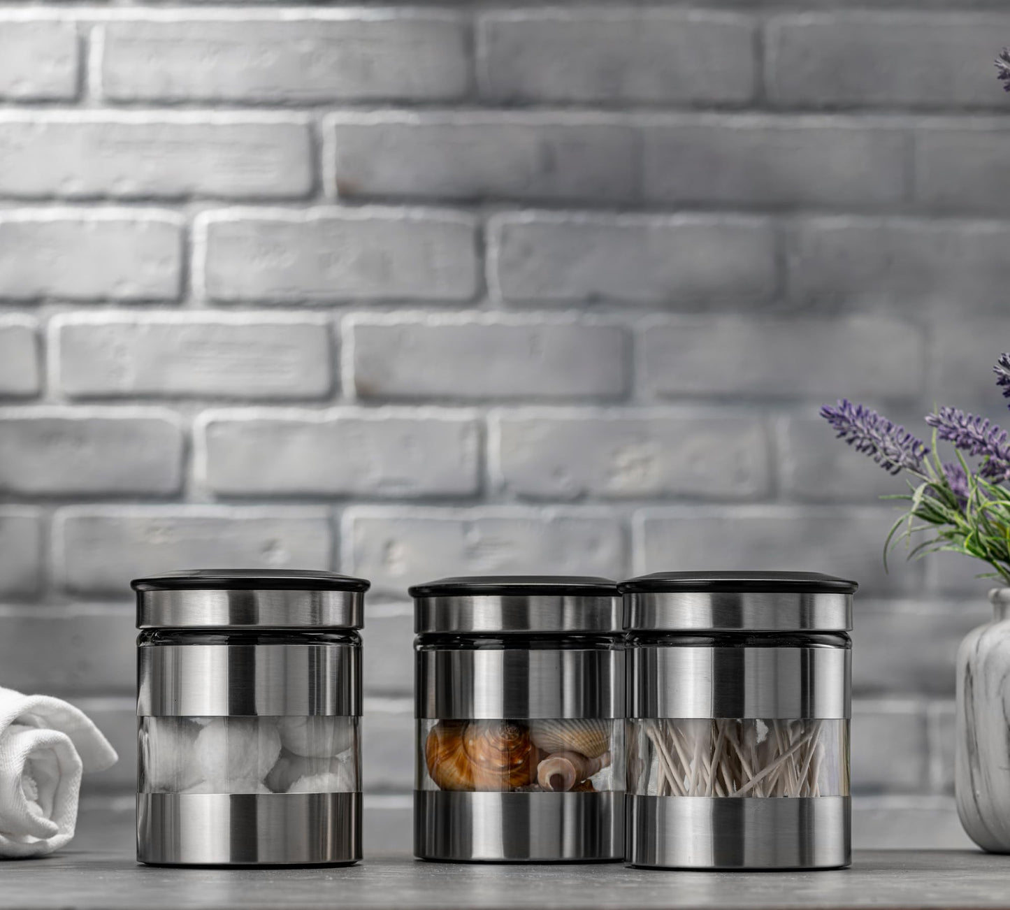 Le'raze Quality Stainless Steel Canister Set of 3 for Kitchen Counter with Glass Window & Airtight Lid - Food Storage Containers with Lids Airtight…