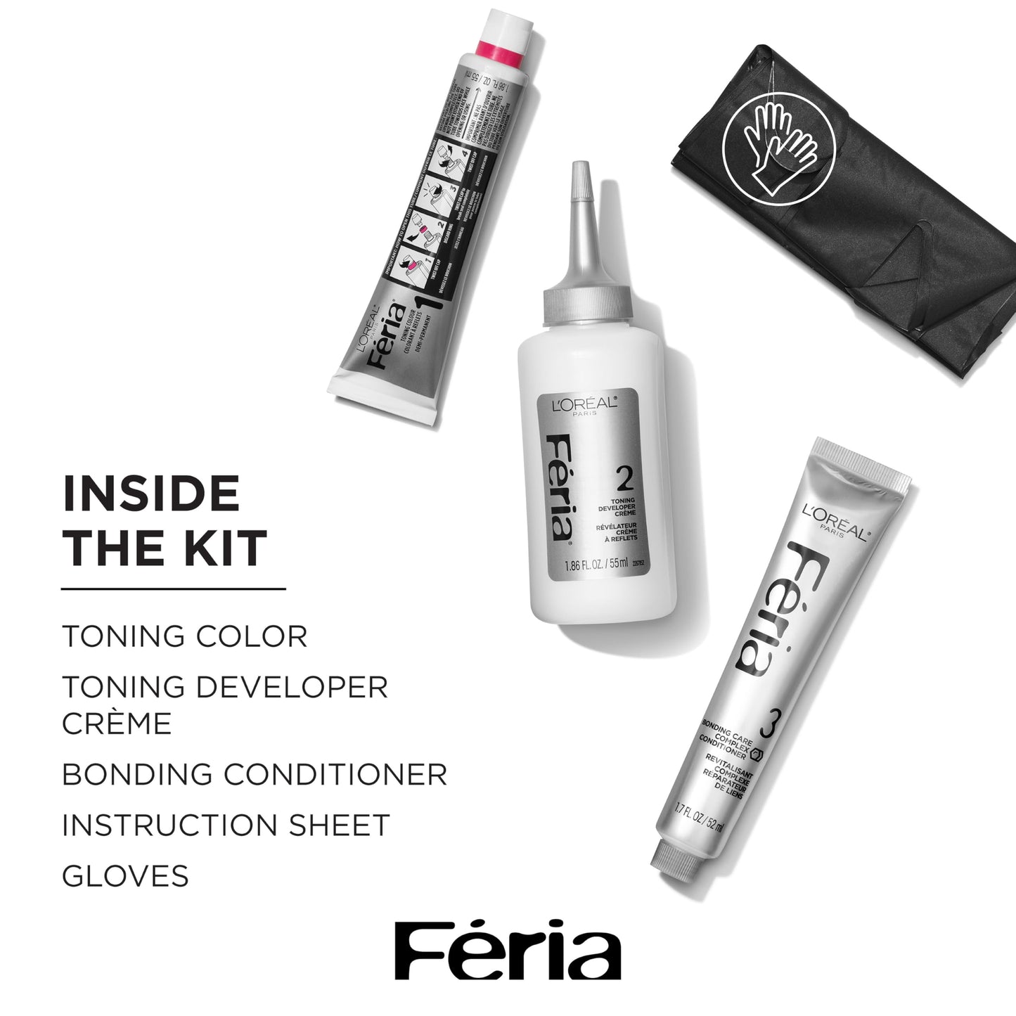 L’Oreal Paris Feria Toner, Long Lasting Anti-Brass Hair Toner for Brunettes, Vegan and Ammonia-Free Hair Care Formula, Iced Brunette, 1 Kit