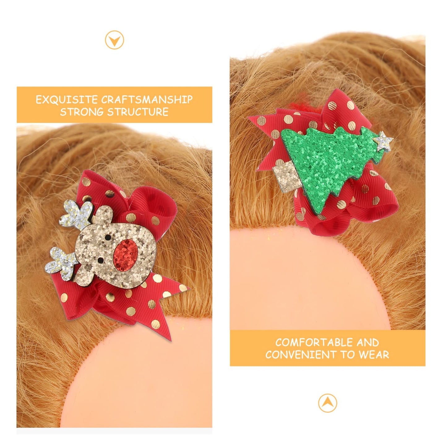 Lurrose 6pcs Christmas Hair Cute Bowknot Hair Clips Xmas Hair Ornaments Party Hair Pin