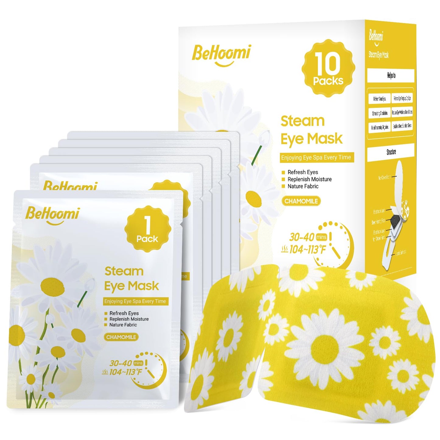 BeHoomi Steam Eye Mask, 10Packs Heated Eye Mask, Self Heating Disposable SPA Warm Compress for Eyes Sleep Mask, Travel Essentials & Relaxation Gifts Beauty and Personal Care BeHoomi Default Title