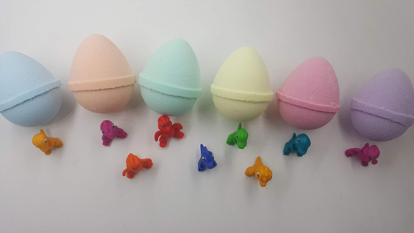 SPA PURE LITTLE DINOS BOMBS: 6 EGG-SHAPED bath bombs for kids with surprise LITTLE DINOS inside, USA Made, Handmade, Natural Bath Bombs, Birthday…