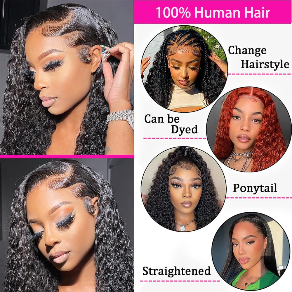 Silinli 200% Density 36 Inch 13x6 Deep Wave Lace Front Wigs Human Hair Curly HD Lace Front Human Hair Wig Pre Plucked 100% Real Human Hair No