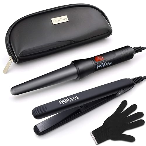 FARI Travel Hair Curling Iron and Mini Flat Iron 2 in 1 Kit, Ceramic Tourmaline Curling Wands and Hair straighteners Set, Heat Resistant Glove