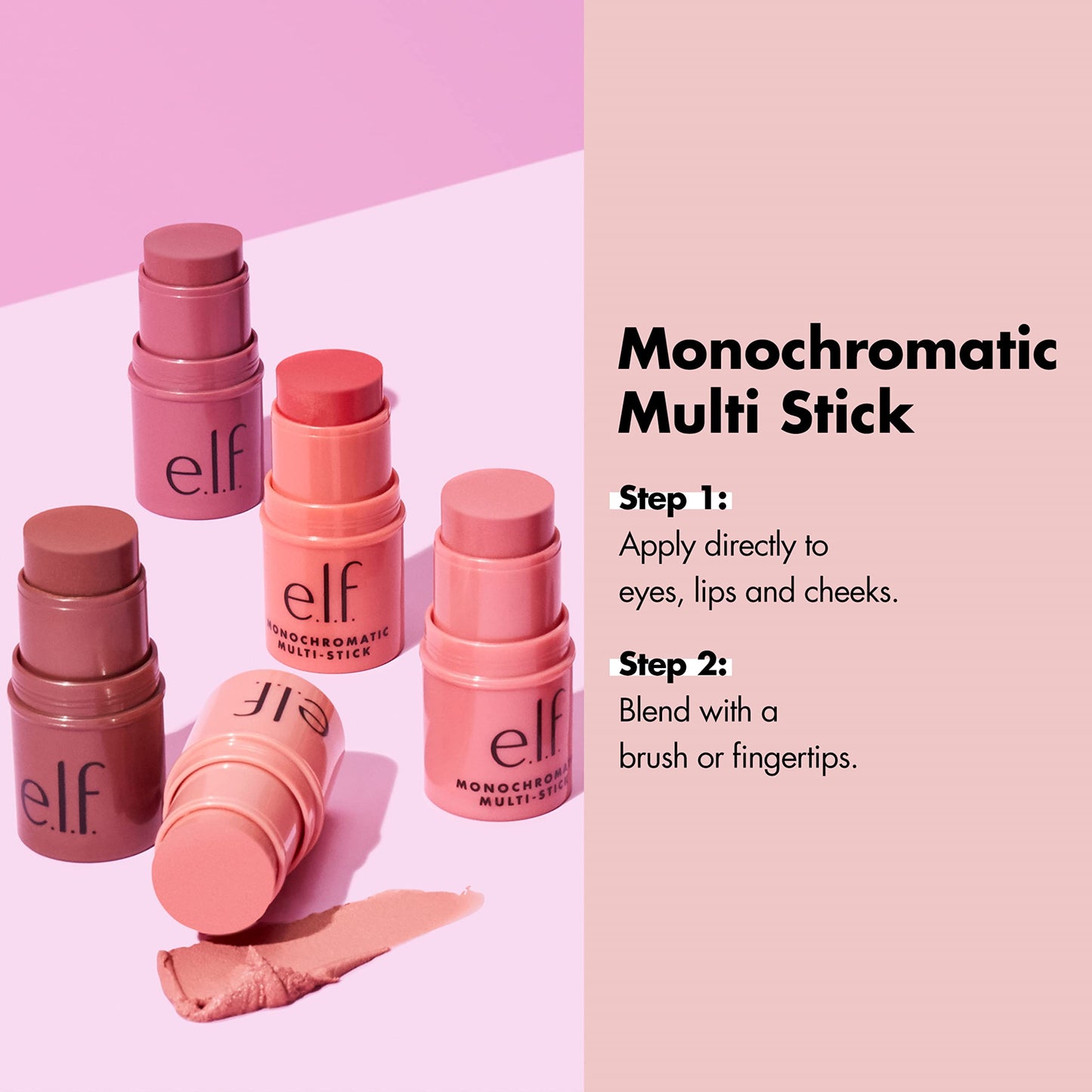 e.l.f. Monochromatic Multi Stick, Travel-Sized Luxuriously Creamy & Blendable Color For Eyes, Lips & Cheeks, Vegan & Cruelty-Free, Glimmering Guava