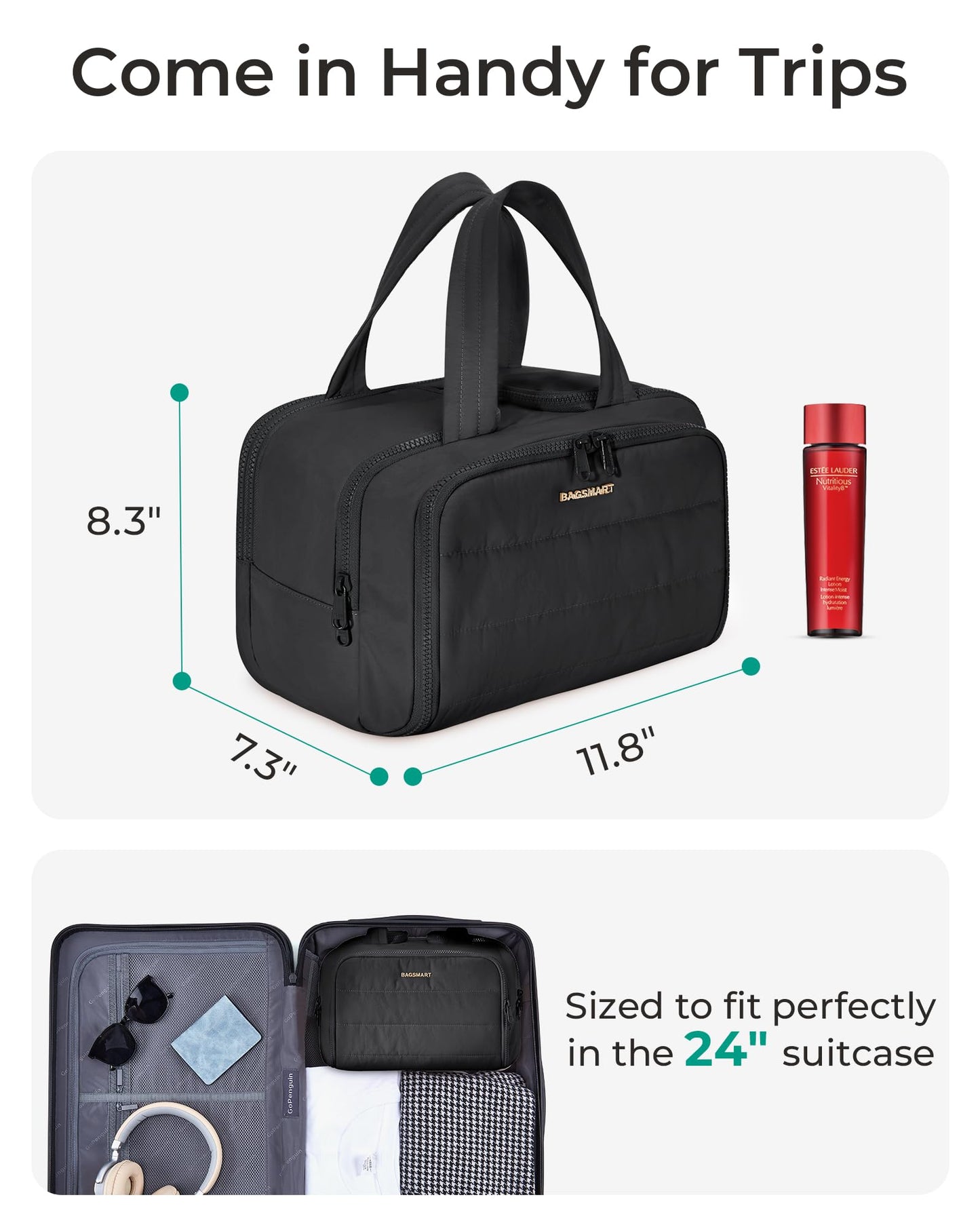 BAGSMART Travel Toiletry Bag, Lightweight Large Wide-open Travel Bag for Women, Puffy Cosmetic Makeup Bag Organizer with Handle Beauty and Personal Care BAGSMART