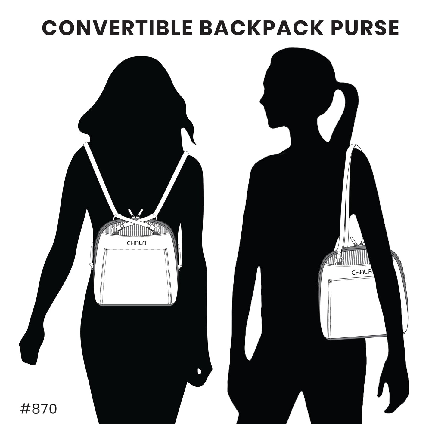 CHALA Convertible Backpack Purse - Women Convertible Shoulder Purse with Adjustable Strap - Black Cat - gray