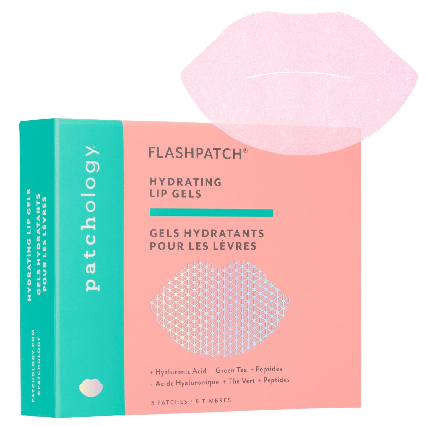 Patchology FlashPatch Hydrating Lip Mask Gels with Hyaluronic Acid, Green Tea & Peptides - Ultra Moisturizing Lip Treatment & Lip Patches for Dry Lips