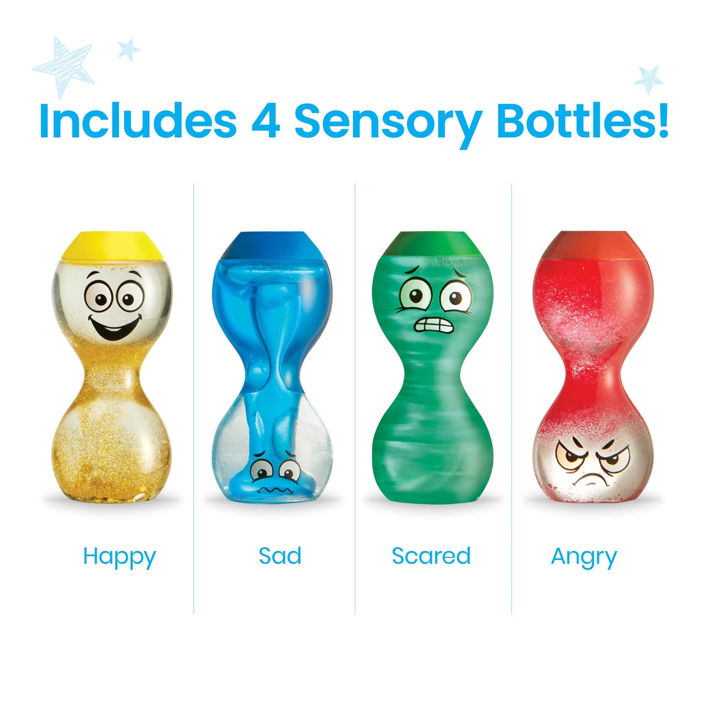 hand2mind Express Your Feelings Sensory Bottles- Primary Emotions, Toddler Sensory Toys, Quiet Fidget Toys, Play Therapy Toys, Calm Down Corner…