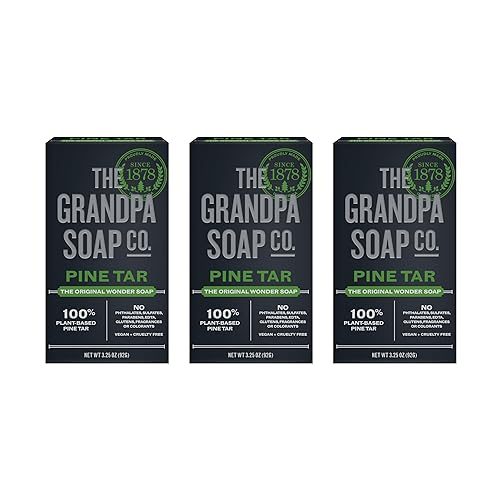 The Grandpa Soap Company Pine Tar Bar Soap for Men- Made With Pine Tar Oil, 3 in 1 Cleanser Deodorizer and Moisturizer, Dermatologist Tested, Safe