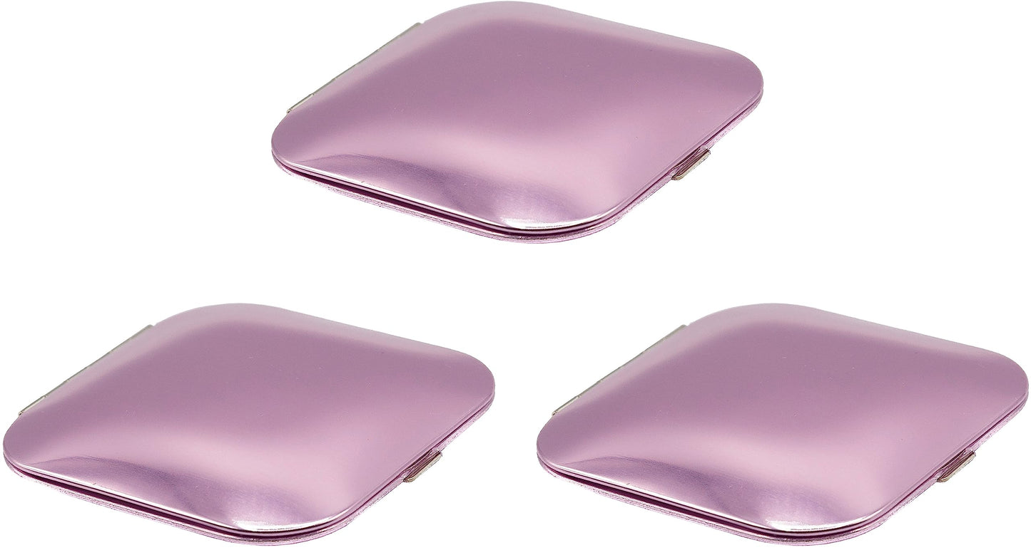Set of 3 Contemporary Square Clamshell Compact Mirrors with Reflective Finish (Pink)