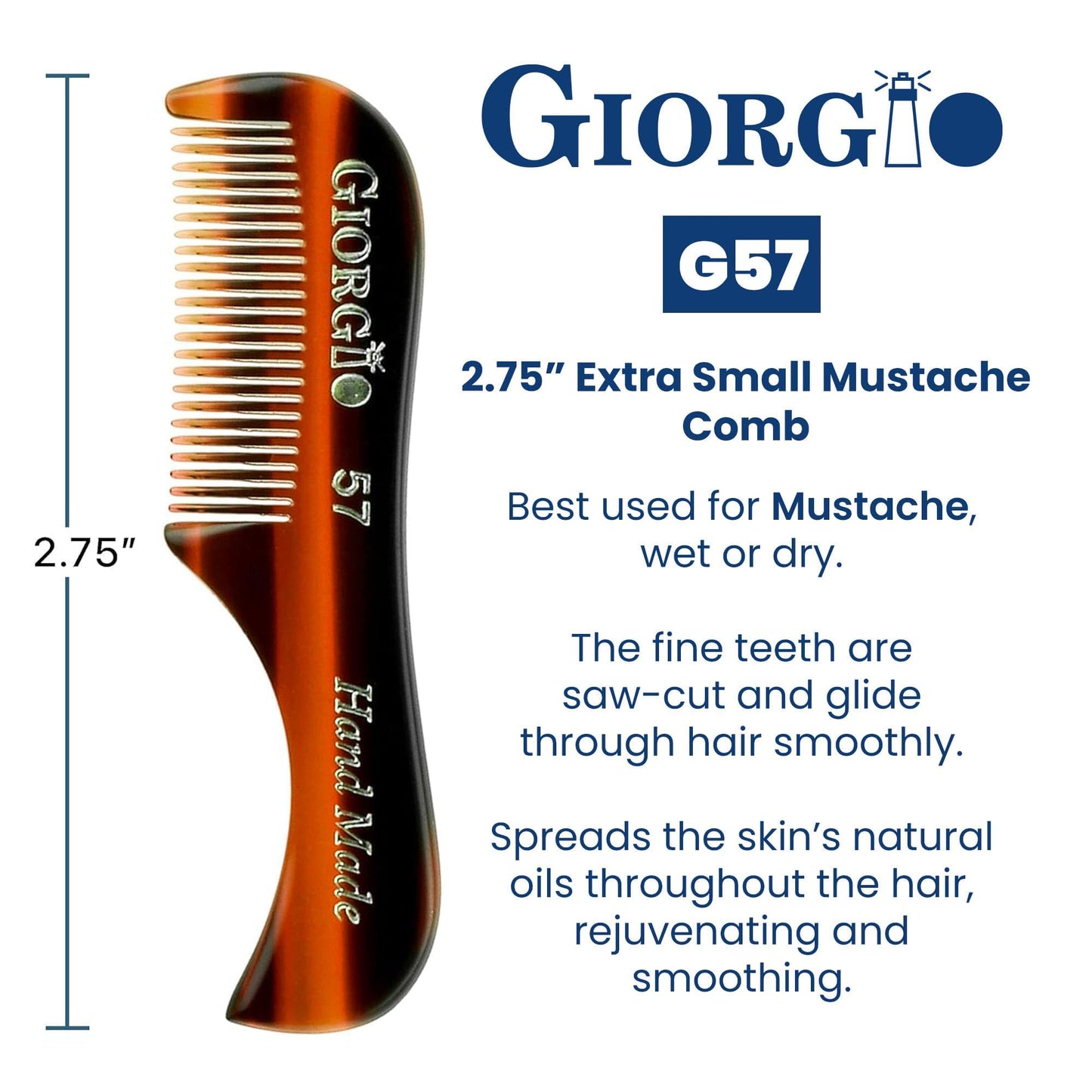 Giorgio G57 Extra Small 2.75 Inch Men's Fine Toothed Beard and Mustache Comb for Facial Hair Grooming and Styling. Wallet Pocket Comb Handmade Beauty and Personal Care GIORGIO