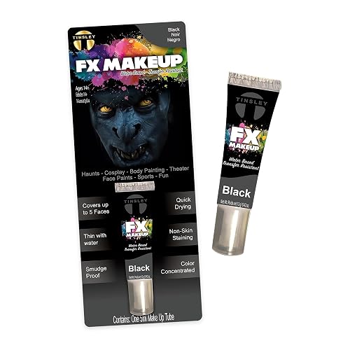Tinsley Transfers FX Makeup - Face and Body Paint - Water-Based Cream - 7g / 0.24 oz Tube (Black), 1.0 Count