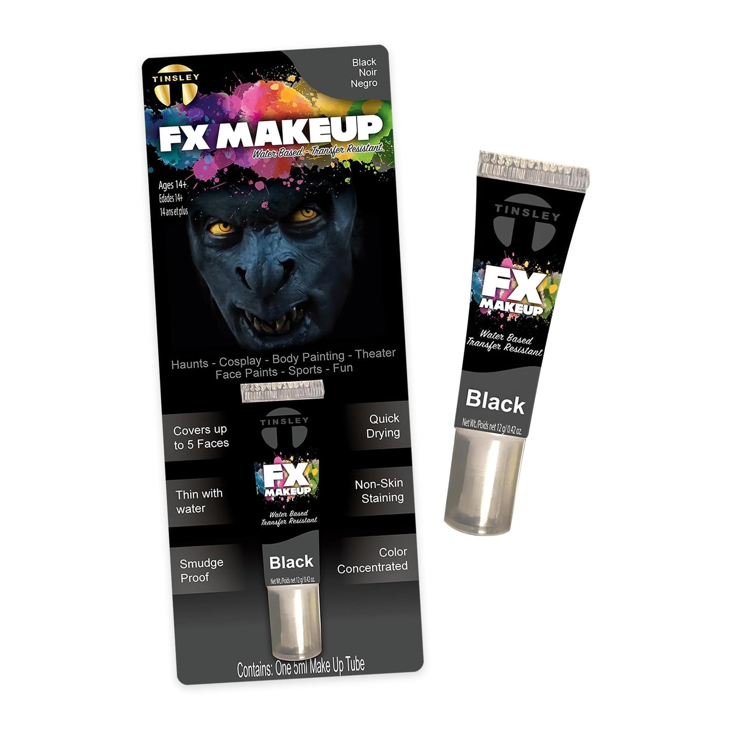 Tinsley Transfers FX Makeup - Face and Body Paint - Water-Based Cream - 7g / 0.24 oz Tube (Black), 1.0 Count